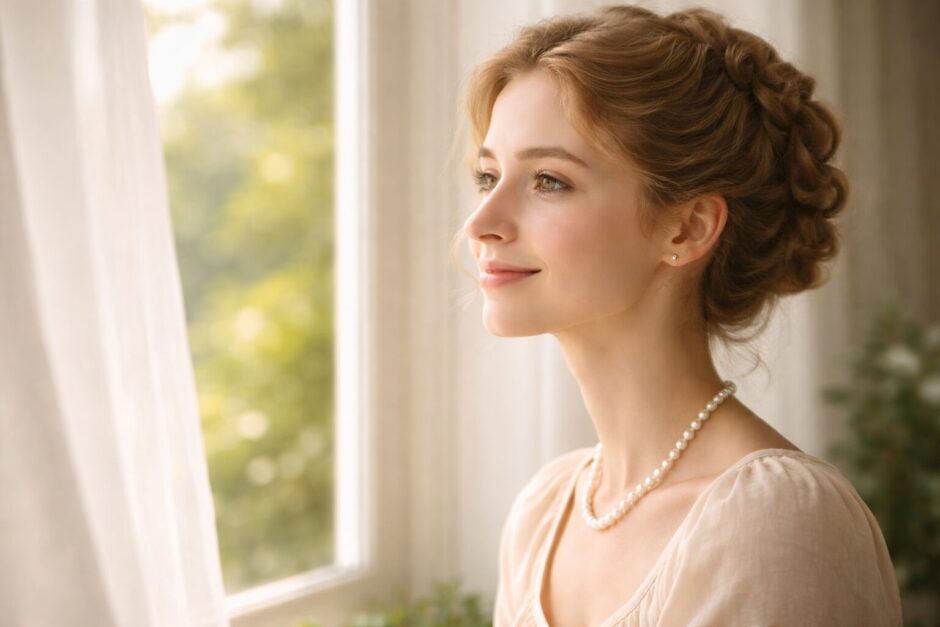 年齢による見た目や体調の変化を意識しながら、静かに外を見つめる女性の横顔