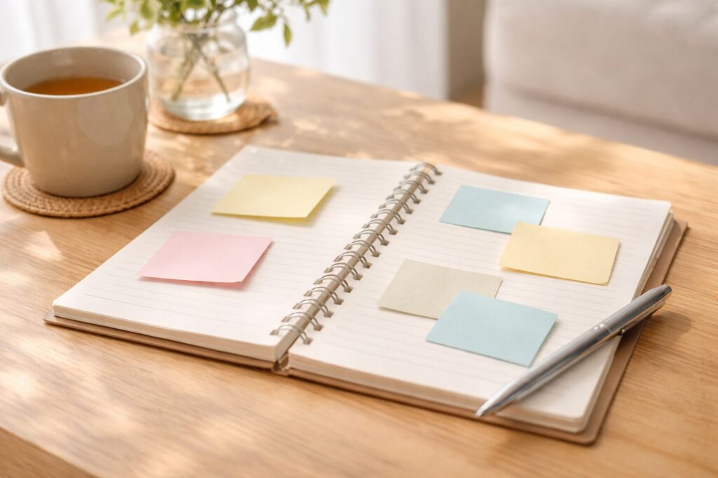情報を整理し不安を手放すためにノートに考えを書き出す暮らしの風景