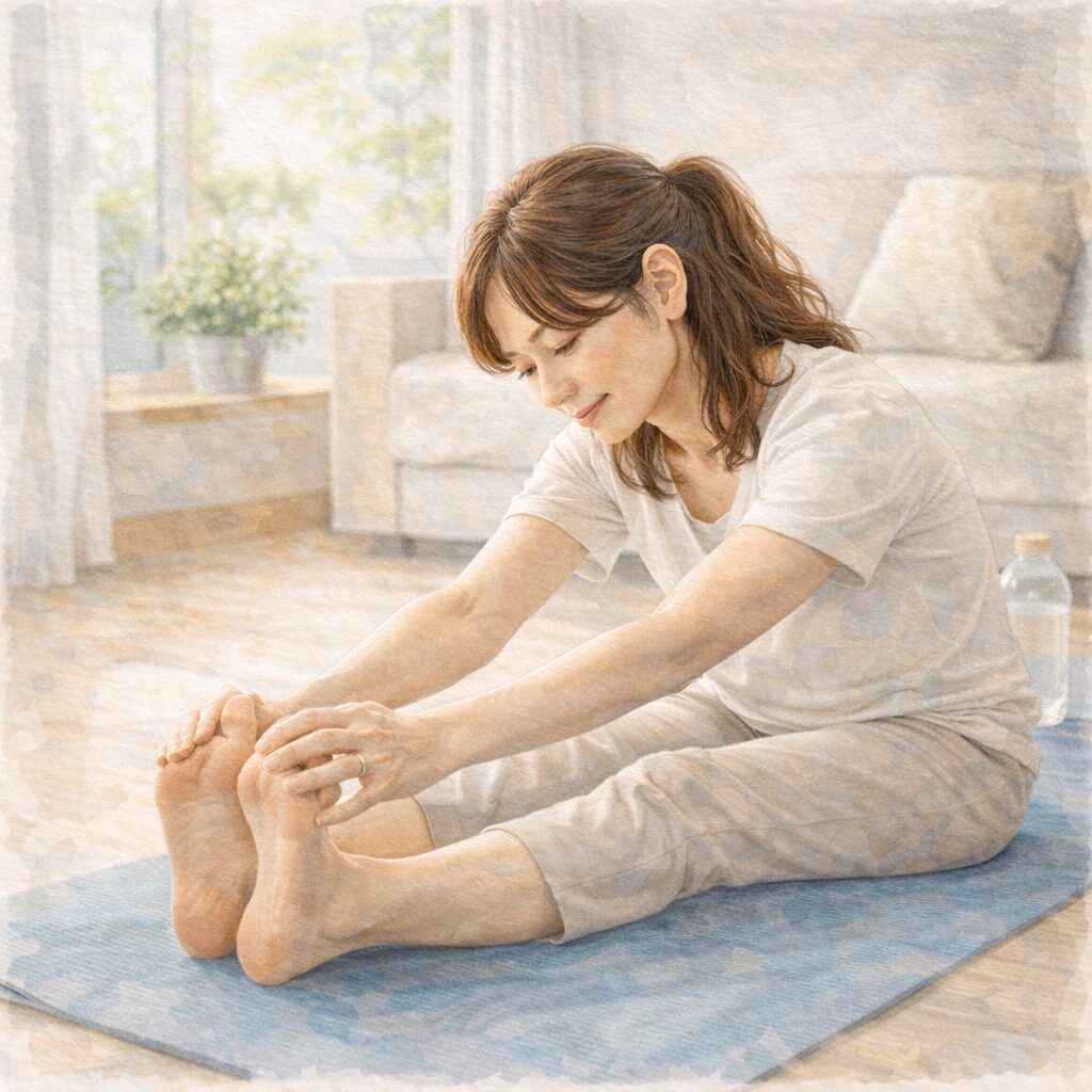 年齢や体調に合わせて無理なくストレッチを行う女性のセルフケア習慣