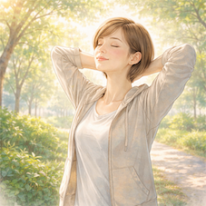 朝の光を浴びて体内時計を整える女性のイメージ