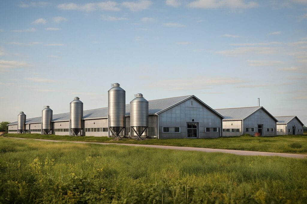 工業型畜産の飼育施設 大量生産のための屋内型農場の外観