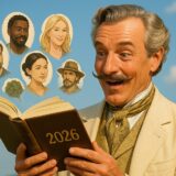 「2026」と書かれた本から著名人の顔が飛び出すイメージイラスト｜ヴィーガンを続ける有名人の食生活を紹介