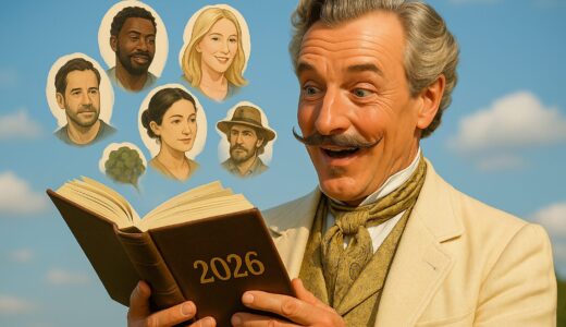 「2026」と書かれた本から著名人の顔が飛び出すイメージイラスト｜ヴィーガンを続ける有名人の食生活を紹介