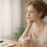 穏やかな表情で窓辺に立つヴィーガン淑女。40代・50代女性の栄養不安に寄り添うイメージ写真