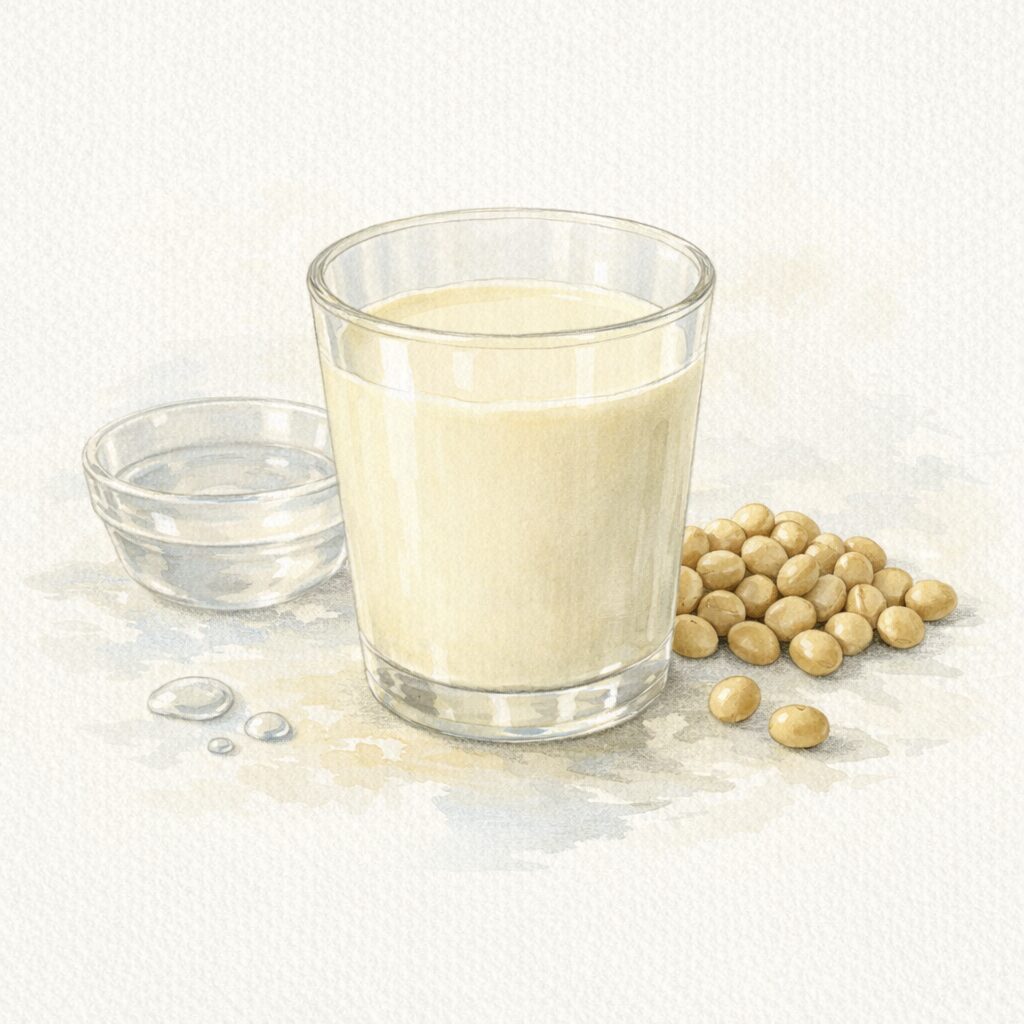 大豆と水だけで作られる無調整豆乳を表現した水彩イラスト