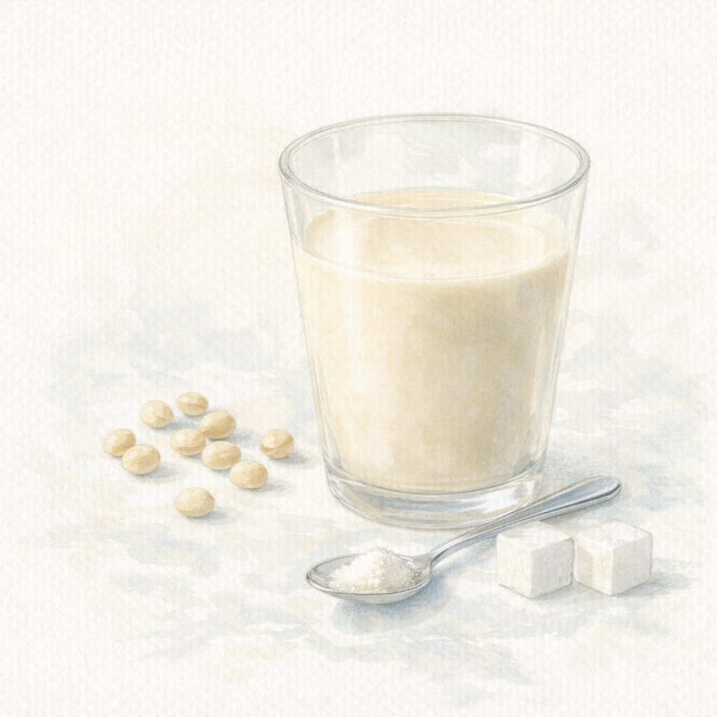 調整豆乳を表現した水彩イラスト｜豆乳に少量の砂糖を加えて飲みやすくしたイメージ
