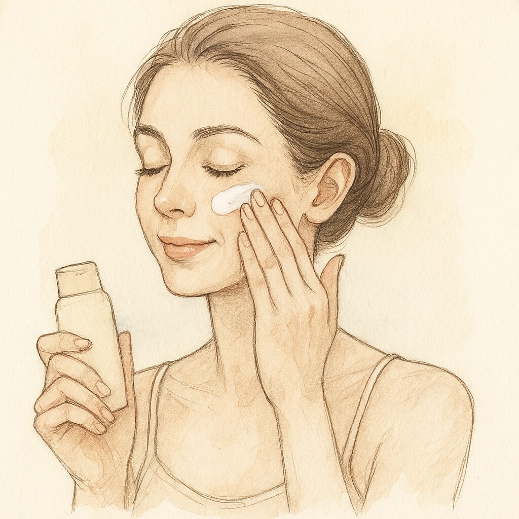 ヴィーガン日焼け止めを塗る女性のイラスト