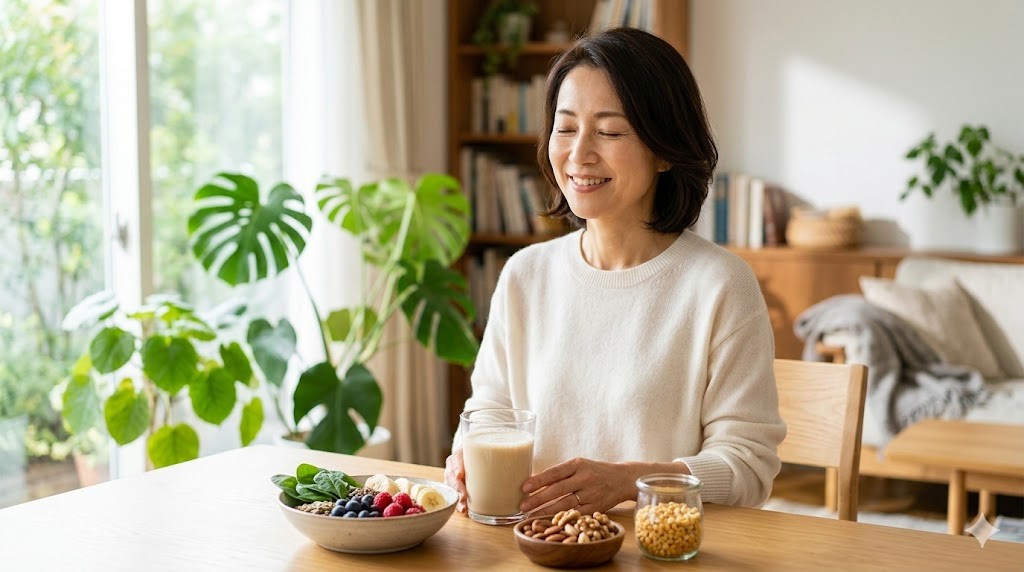 植物性プロテインで体をやさしく整える40代以上の女性