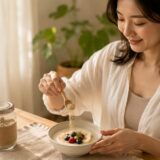 米ぬかパウダーをかけた豆乳ヨーグルトとフルーツ、ヴィーガンの3ヶ月レビュー記事のサムネイル