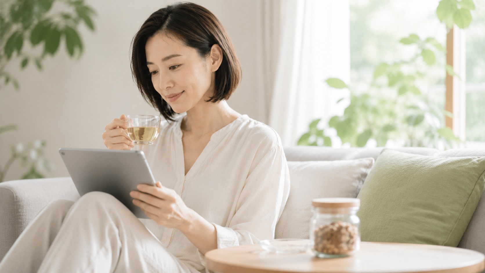 手作りグラノーラの疑問が解決して安心した表情の女性