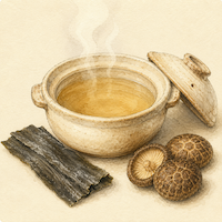 昆布と干し椎茸でだしを取る水彩イラスト|かつおだしの代わりになるヴィーガンのだし