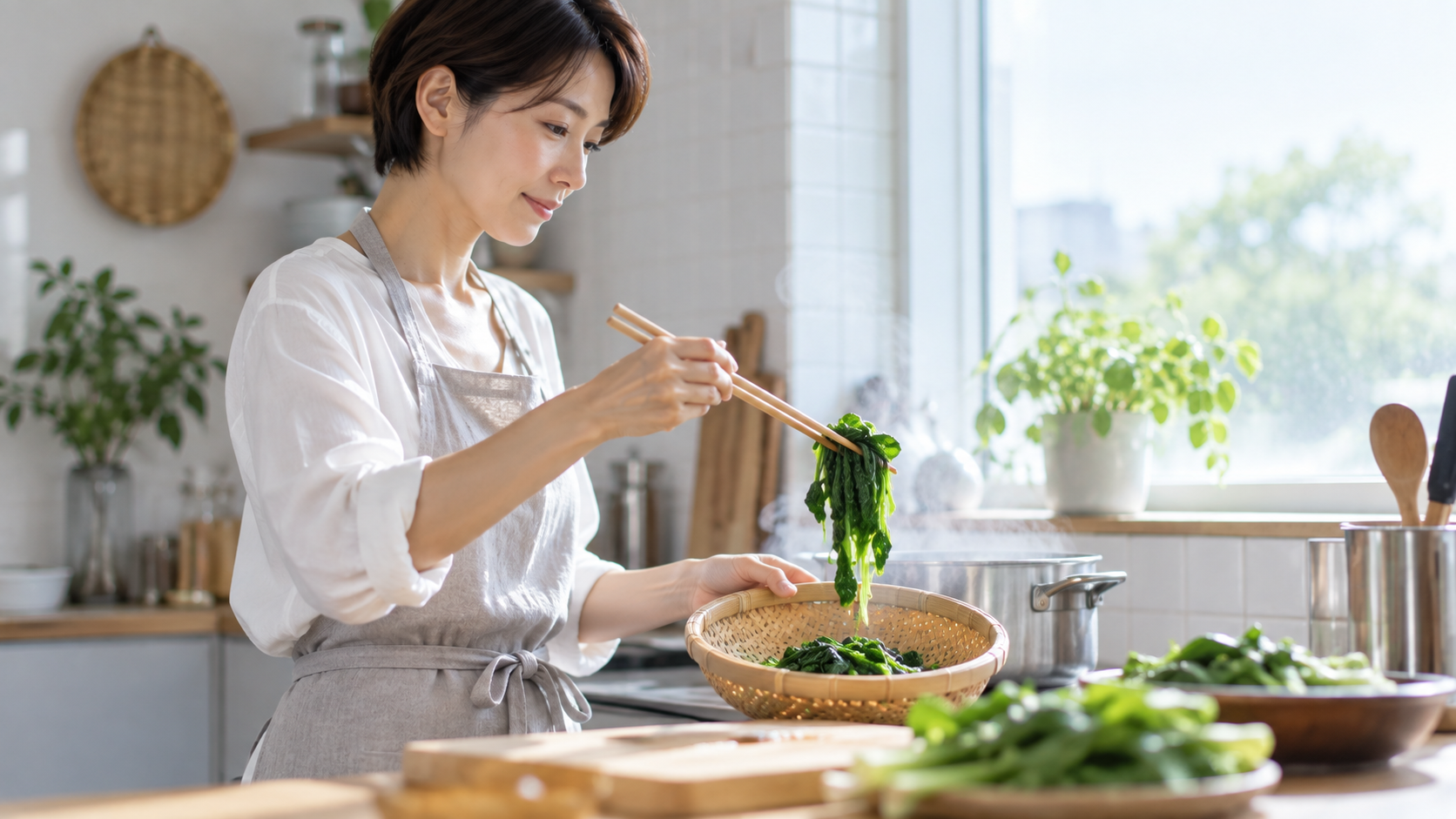 ヴィーガンは老けるのかという不安に、鉄のとれる小松菜を毎日の食事に入れて答える35歳の日本人女性