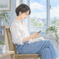海へ…がすすぎ0回でよい理由を公式FAQで読んでいる女性の水彩イラスト